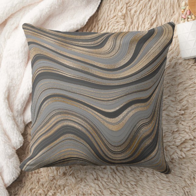 Coussin Elegant gold gray abstract (Couverture)