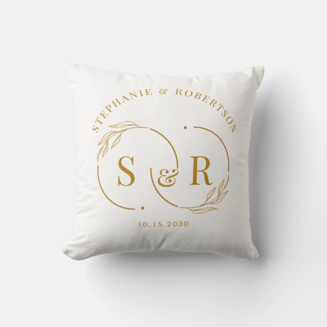 Coussin Élégant Gold Script Moderne Monogramme Mariage Cad (Recto)
