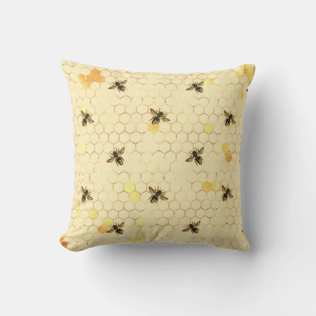 Coussin Élégant Gold Yellow Bees Honeypeb (Recto)