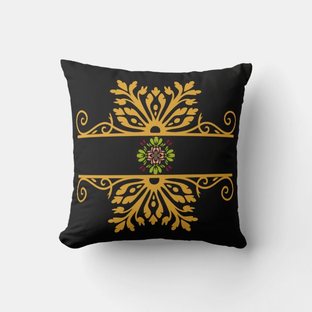 Coussin Elegant Golden Floral Ornament Baroque Style (Recto)
