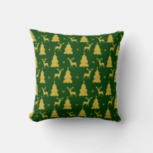 Coussin Elégant Green Gold Arbre de Noël Reindeer élégant