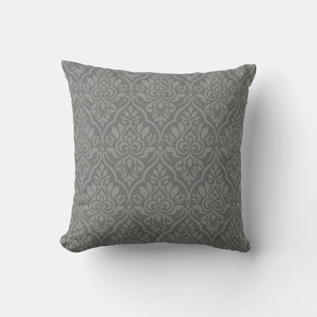 Coussin Elégant Gris damassé à motif Throw Pillo (Recto)