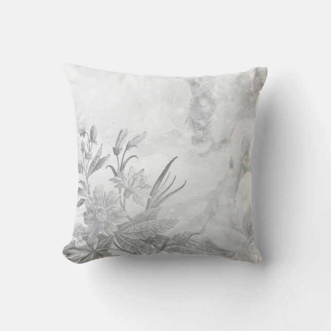 Coussin Élégant gris et blanc Botanique Floral (Recto)