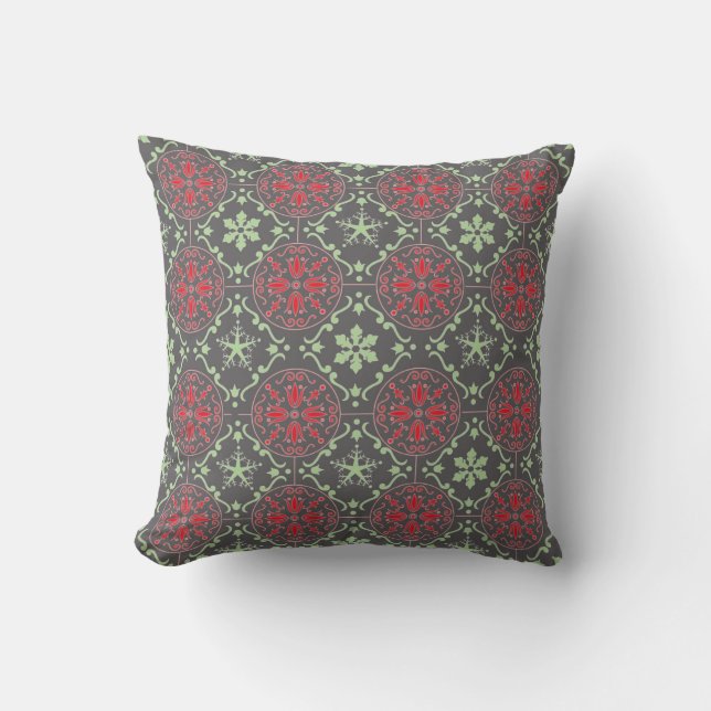 Coussin Élégant Gris hiver Nordic Snowflake Motif (Recto)