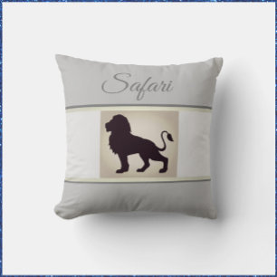 Coussin Elégant Gris & Lion Blanc Safari Jeu d'oreiller