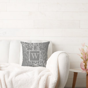 Coussin Élégant gris Monogramme Flourdissant Jeu d'oreille