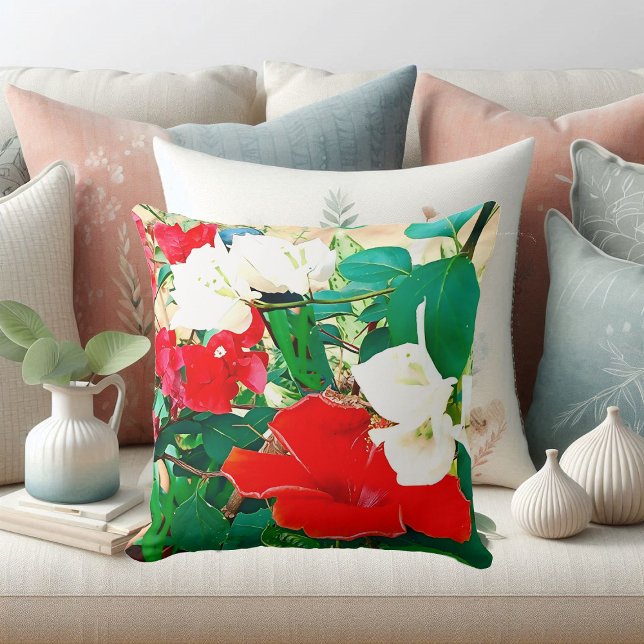Coussin Elégant Hibiscus Aquarelle Oreille (Elegant Red Hibiscus Tropical Flower Watercolor Throw Pillow)