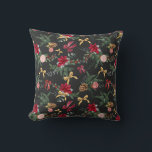 Coussin Elégant hiver Botanique verdure et Motif Bow<br><div class="desc">Cette collection présente d'élégantes aquarelles vertes,  des guirlandes festives et des accents dorés pour un look de vacances intemporel.</div>