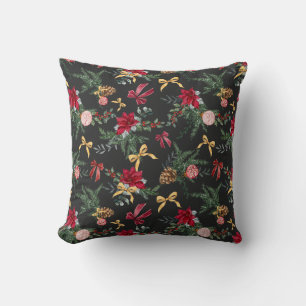 Coussin Elégant hiver Botanique verdure et Motif Bow