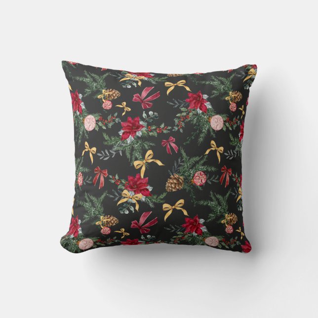 Coussin Elégant hiver Botanique verdure et Motif Bow (Recto)
