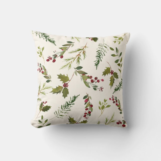 Coussin Élégant hiver Holly Berry Noël vert (Recto)