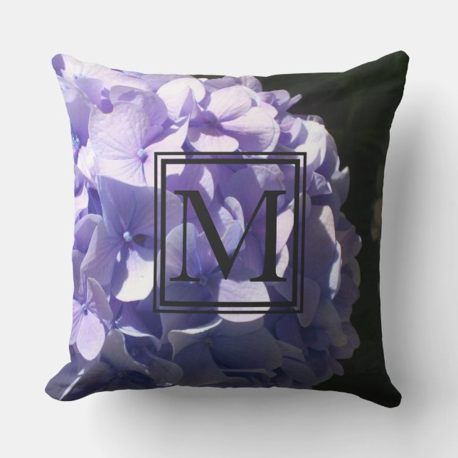 Coussin Élégant Hydrangée fleurie violette monogramme (Recto)