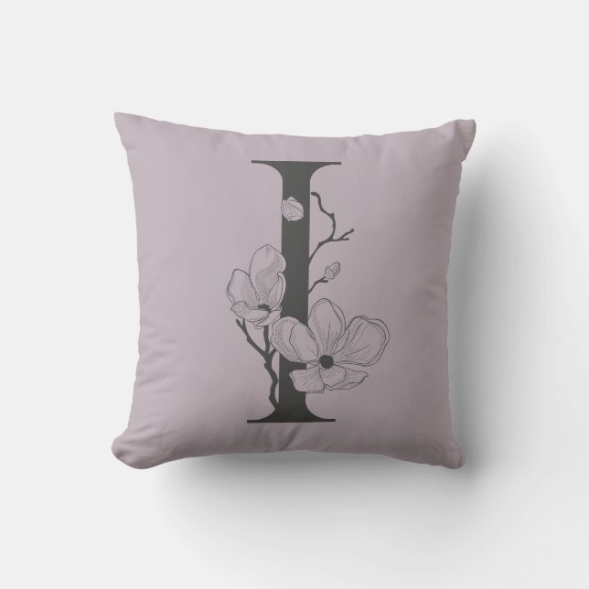 Coussin Élégant I Boho Floral Monogramme initial Lilac Gre (Recto)