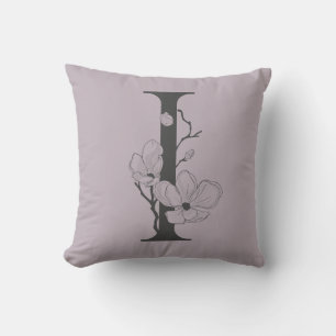 Coussin Élégant I Boho Floral Monogramme Initiale Lilas Gr