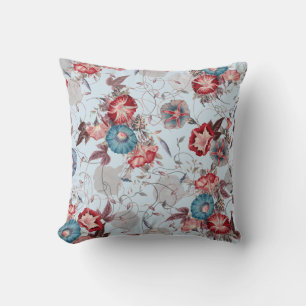 Coussin Élégant Japonais matin gloire rouge bleu floral