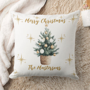 Coussin Élégant Joyeux Noël Gold Stars