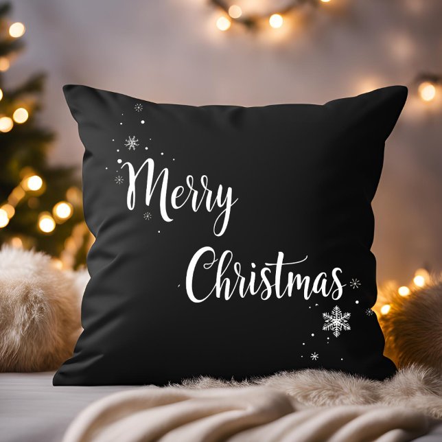 Coussin Élégant Joyeux Script de Noël Famille noire (Créateur téléchargé)