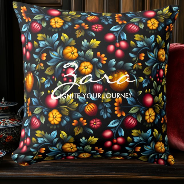 Coussin Elégant Khokhloma Floral Design Personnalisé (Créateur téléchargé)