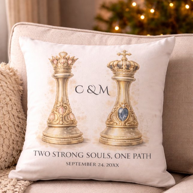 Coussin Elegant King Queen Couple Gift Gold Chess (Créateur téléchargé)