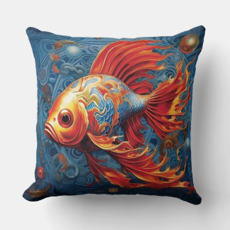 Coussin Elégant Koi Fish Bleu/coussin d'accent orange