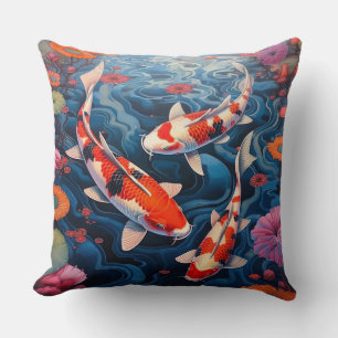 Coussin Elégant Koi Fish Bleu/coussin d'accent orange