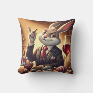 Coussin Elégant lapin de Pâques avec un verre de vin et Ch