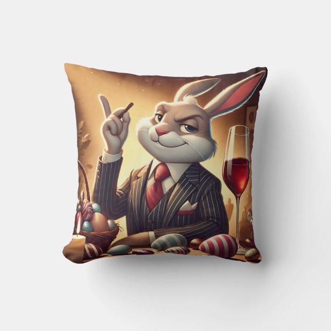 Coussin Elégant lapin de Pâques avec un verre de vin et Ch (Recto)