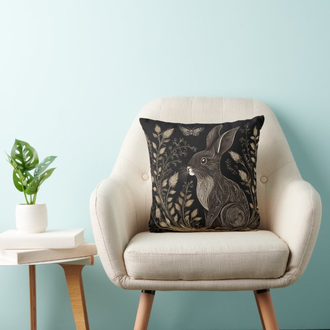 Coussin Elégant lapin en noir et beige (Chaise)