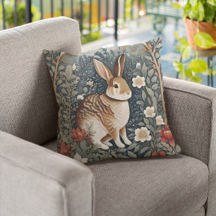 Coussin Elégant lapin encadré de fleurs et de Feuilles
