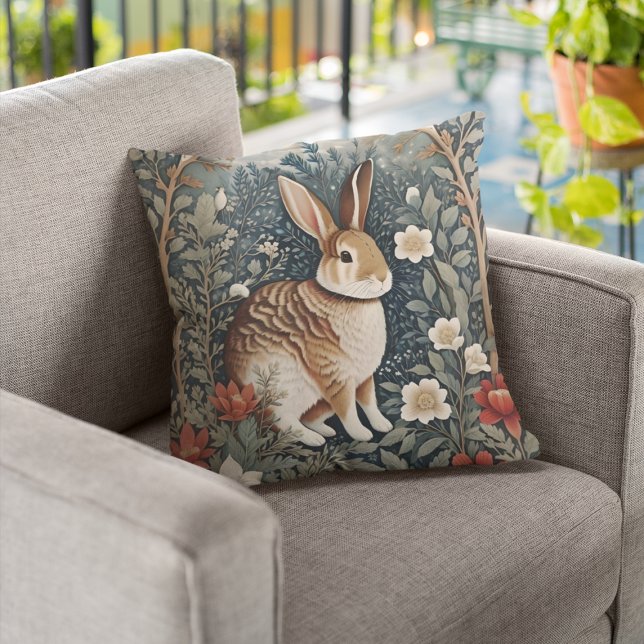 Coussin Elégant lapin encadré de fleurs et de Feuilles (Créateur téléchargé)