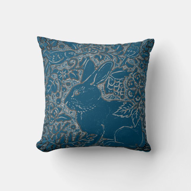 Coussin Elégant lapin Turquoise Oiseau Floral Art Déco (Recto)
