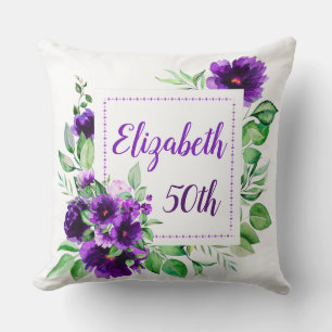 Coussin Elégant Lavande Violette Fleur 50e Anniversaire