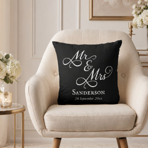 Coussin Élégant M. et Mme Mariage Black