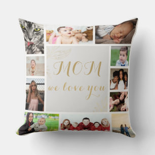 Coussin Elegant Maman We Love You Gold Photo Collage