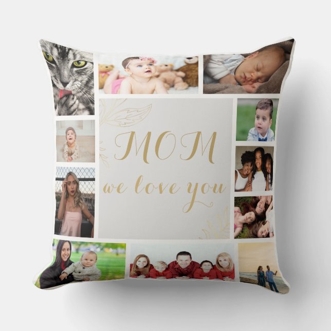Coussin Elegant Maman We Love You Gold Photo Collage (Recto)