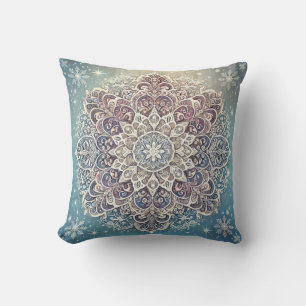 Coussin Élégant Mandala de flocon de neige en teintes givr