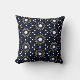 Coussin Élégant mandala étoilé géométrique bleu marine et