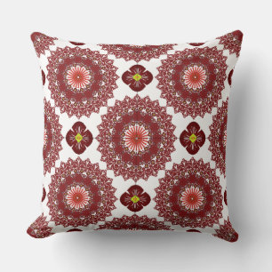 Coussin Élégant Mandala Géométrique Rouge Textile de Lit &