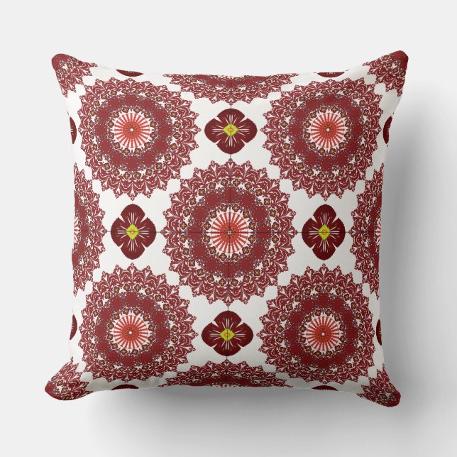 Coussin Élégant Mandala Géométrique Rouge Textile de Lit & (Recto)