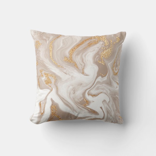 Coussin Elégant marbre beige liquide avec parties scintill (Recto)