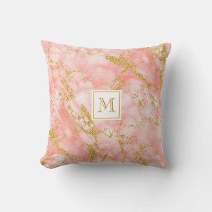 Coussin Elégant marbre de corail Monogramme Parties scinti