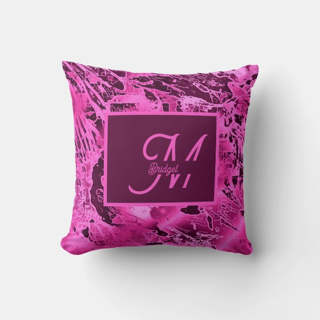 Coussin Élégant marbre rose audacieux Monogramme Typograph (Recto)
