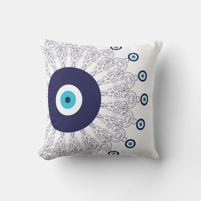 Coussin Elégant Marine bleu Aqua Evil Eye Boho Chic Mandal (Recto)