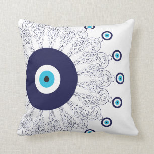 Coussin Elégant Marine bleu Aqua Evil Eye Boho Chic Mandal