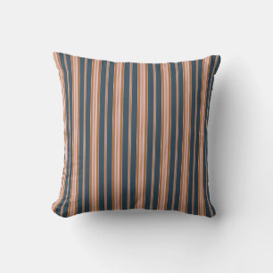 Coussin Élégant marine marron rose rayure à ticks