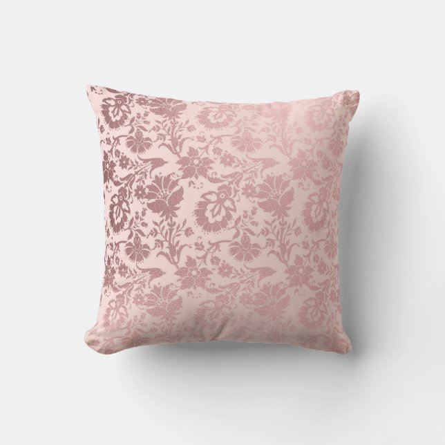 Coussin Élégant Métallo Blush Rose Décoratif Floral (Recto)