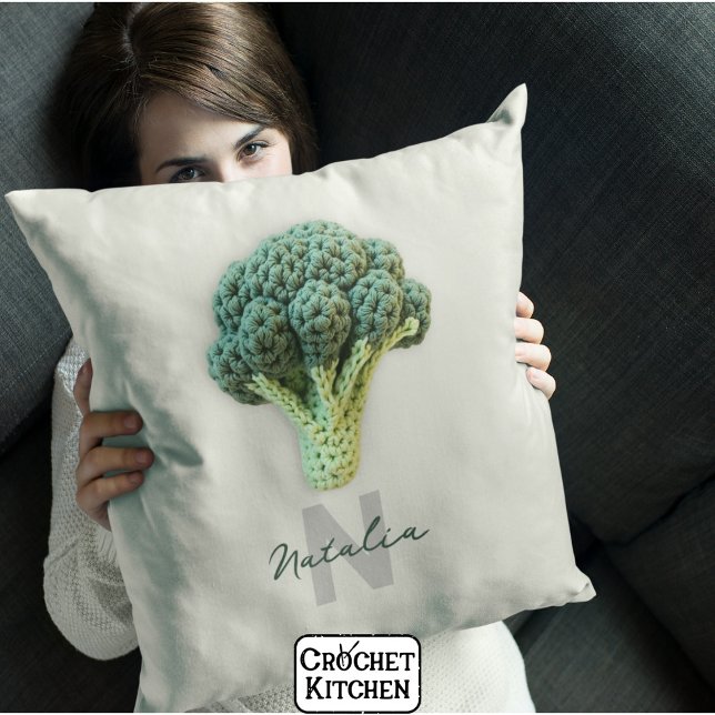 Coussin Élégant minimaliste Crochet Broccoli Nom (Créateur téléchargé)