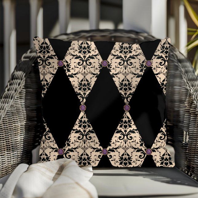 Coussin Élégant Modèle Damas rose Et Diamant Noir (Créateur téléchargé)