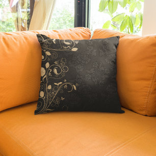 Coussin Élégant modèle de floraison noir or