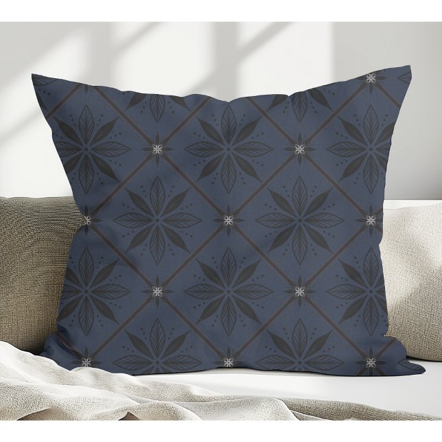Coussin Élégant modèle floral moderne bleu (Créateur téléchargé)